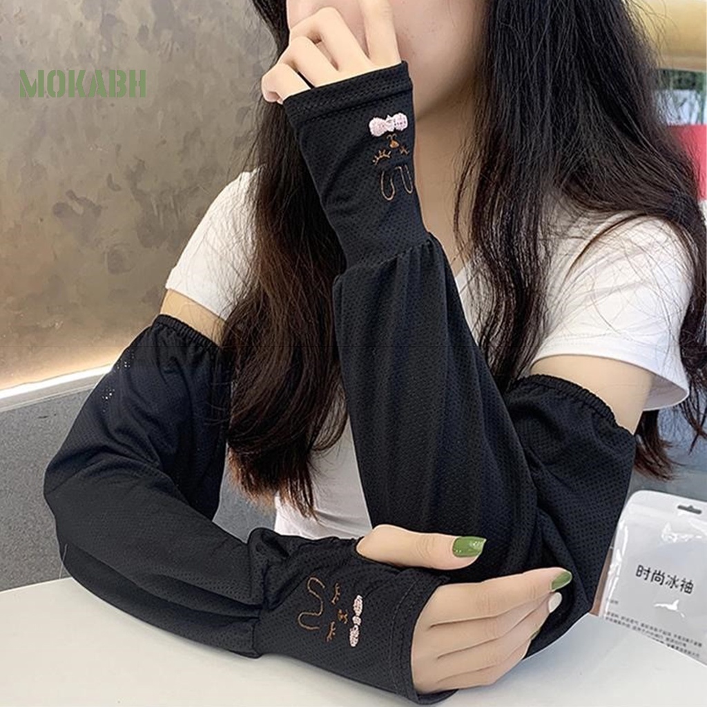 1 Cặp Găng Tay Chống Nắng Chống Tia UV Thoáng Khí Thấm Hút Mồ Hôi Thêu Hình Thỏ Dễ Thương