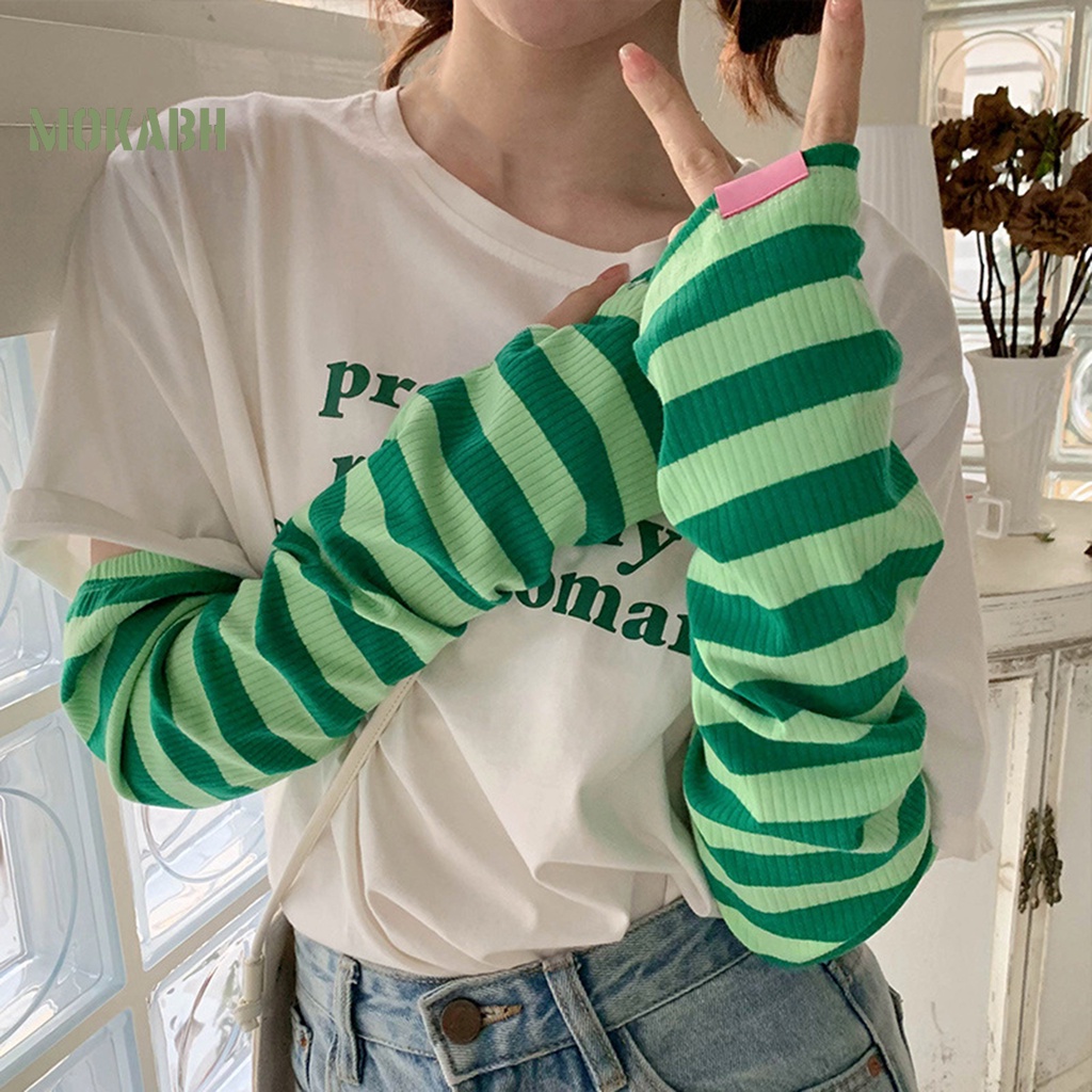 1 Cặp Ống Tay Áo Dài Họa Tiết Sọc Dùng Khi Lái Xe