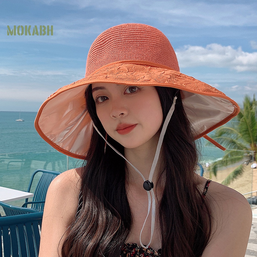 [Mok Abh] Mũ Ngư Dân Dệt Kim Vành Rộng Thắt Nơ Thoáng Khí Chống Nắng Đi Biển Mùa Hè Cho Nữ
