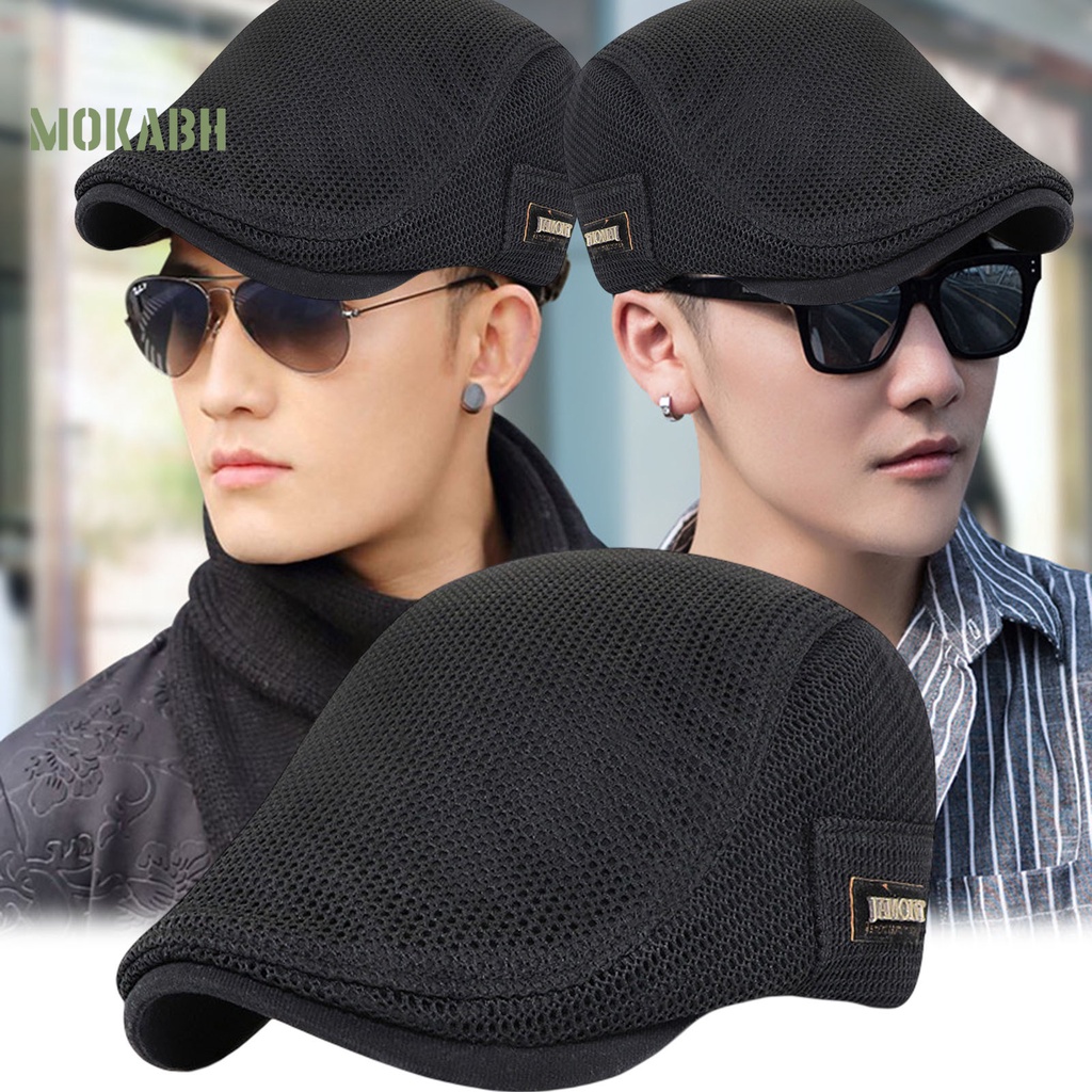 [Mok Abh] Mũ Beret Lưới Thoáng Khí Màu Trơn Khóa Cài Có Thể Điều Chỉnh Kích Thước Dành Cho Nam Giới