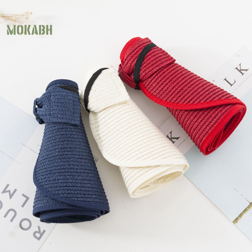 [Mok Abh] Mũ Chống Nắng Mỏng Rộng Vành Hở Chóp Đính Nơ Sau Lưng Thấm Hút Mồ Hôi Thời Trang Đi Biển