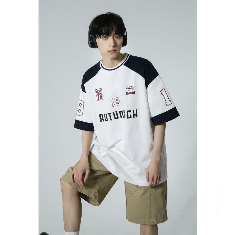 Áo Thun Tay Ngắn Dáng Rộng Màu Sắc Tương Phản Thời Trang Mùa Hè Cho Nam
