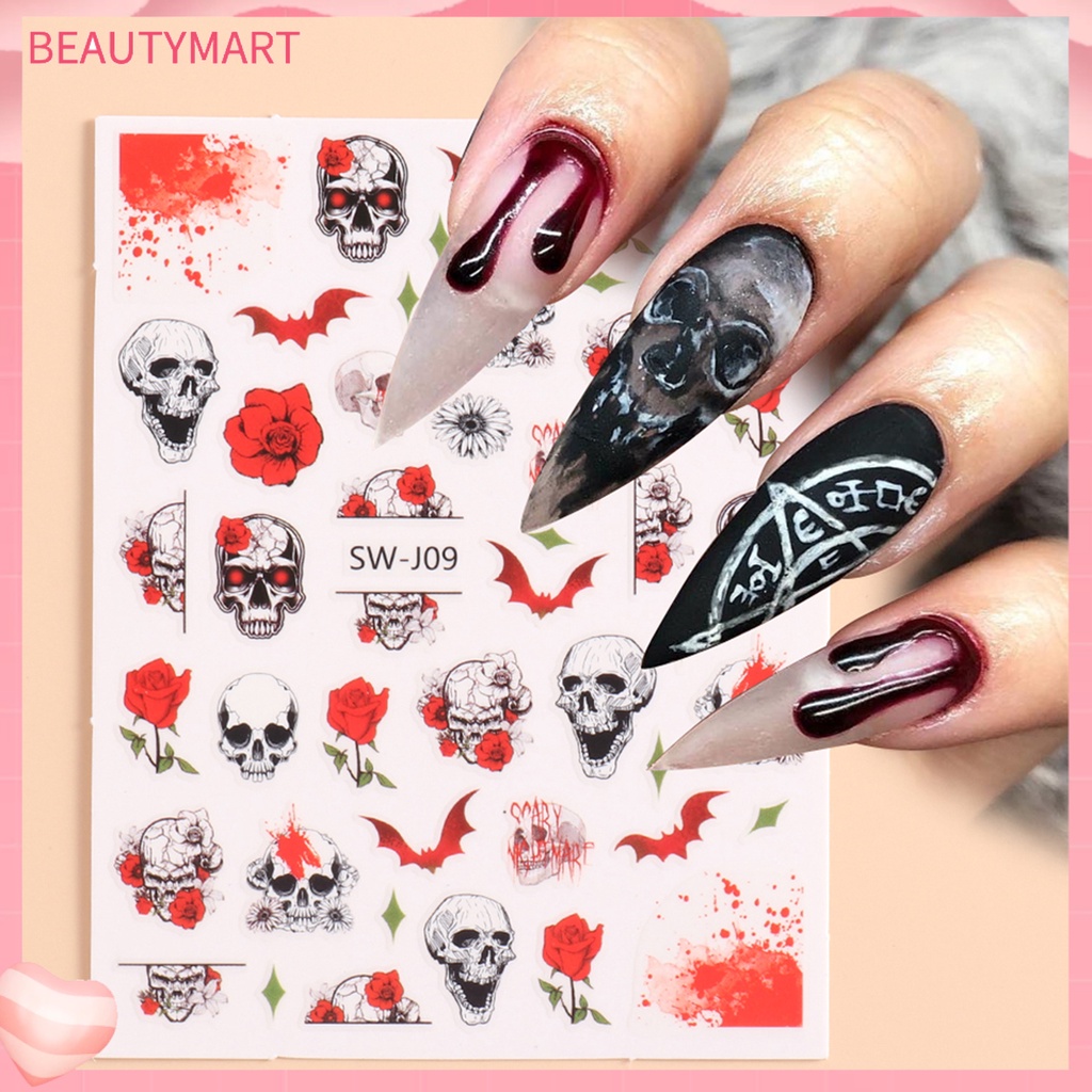 [beautymart] Đề Can Dán Móng Tay Tự Dính Chống Thấm Nước Siêu Mỏng Dễ Sử Dụng Phong Cách Halloween Thú Cưng