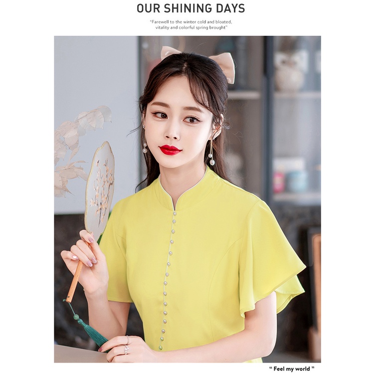 Sườn Xám Cách Tân Tay Ngắn Chất Chiffon Phong Cách Trung Hoa Thời Trang Mùa Hè Mới Cho Nữ