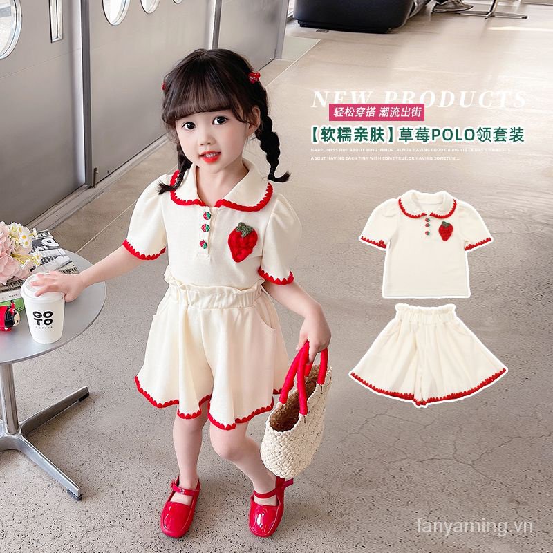 Bộ Áo Thun POLO + Quần Short Thời Trang Mùa Hè 2023 Cho Bé Gái
