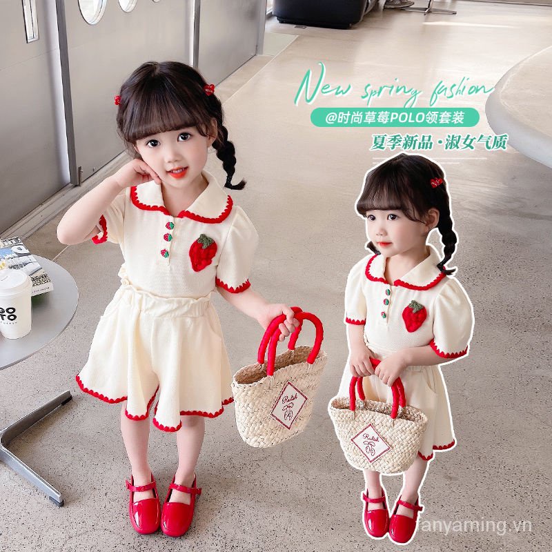 Bộ Áo Thun POLO + Quần Short Thời Trang Mùa Hè 2023 Cho Bé Gái
