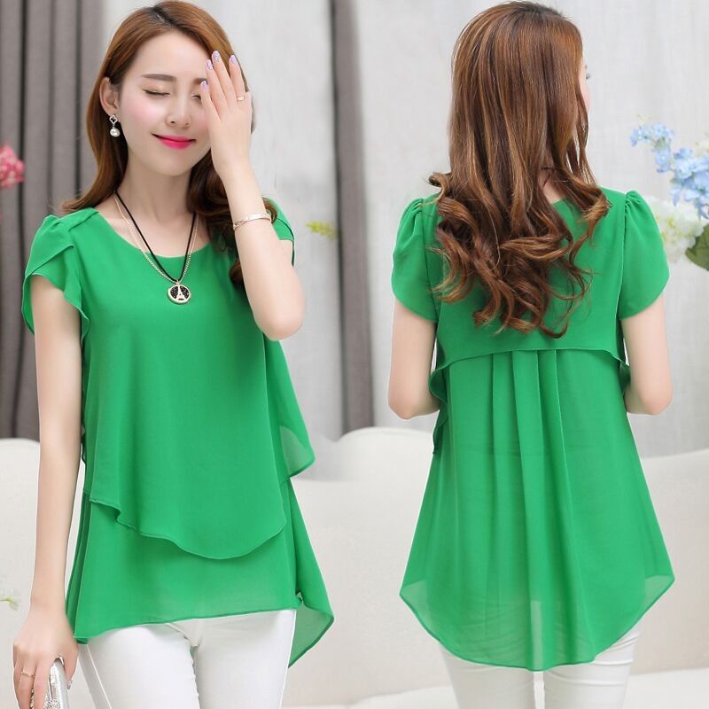 Áo Chiffon Tay Ngắn Cổ Tròn Dáng Rộng Thời Trang Mùa Hè Cho Nữ