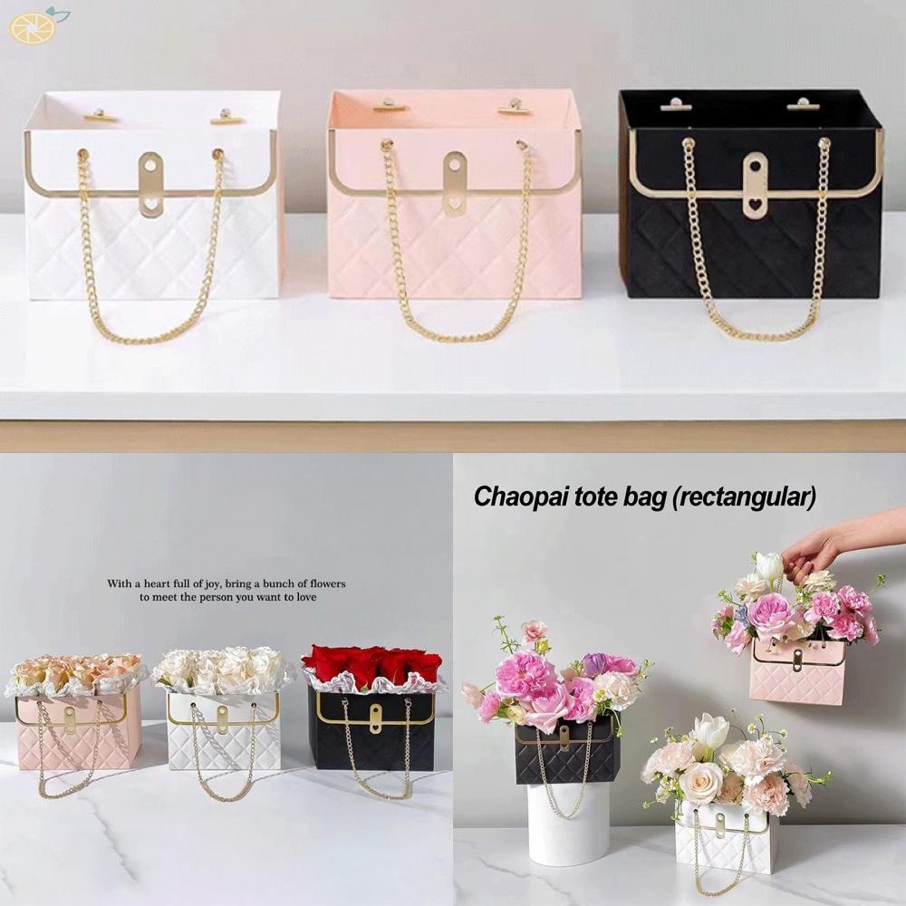 【VARSTR】Rectangular Flower Bouquet Wrapping Bags Metal Chain Design for Easy Carrying and Storage