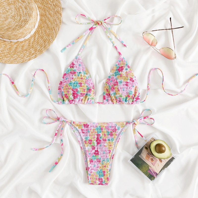 Bộ Bikini Hai Mảnh Họa Tiết Hoa Buộc Dây Eo Thấp Quyến Rũ Cho Nữ