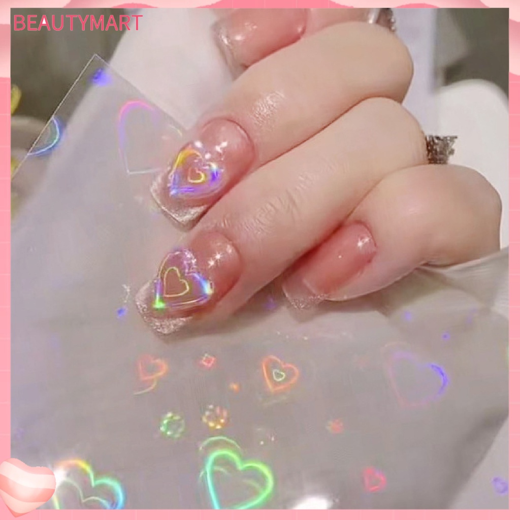 Bộ 3 Miếng Dán Móng Tay Hiệu Ứng Cực Quang Trái Tim DIY