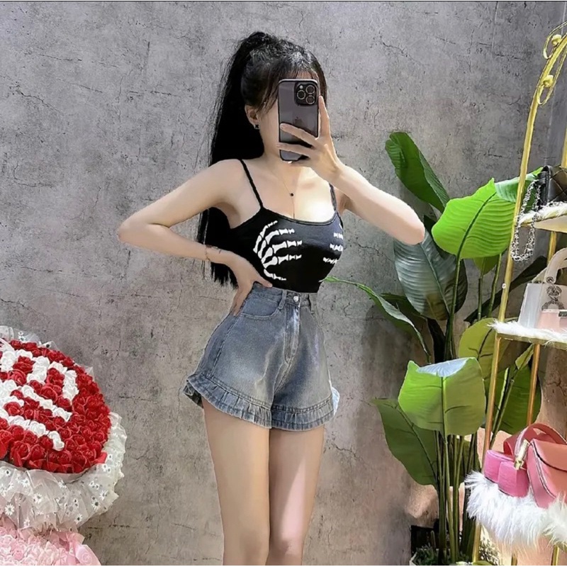 Áo 2 dây bodysuit hoạ tiết có mút chất pozip loại 1 dày dặn, co giãn tốt