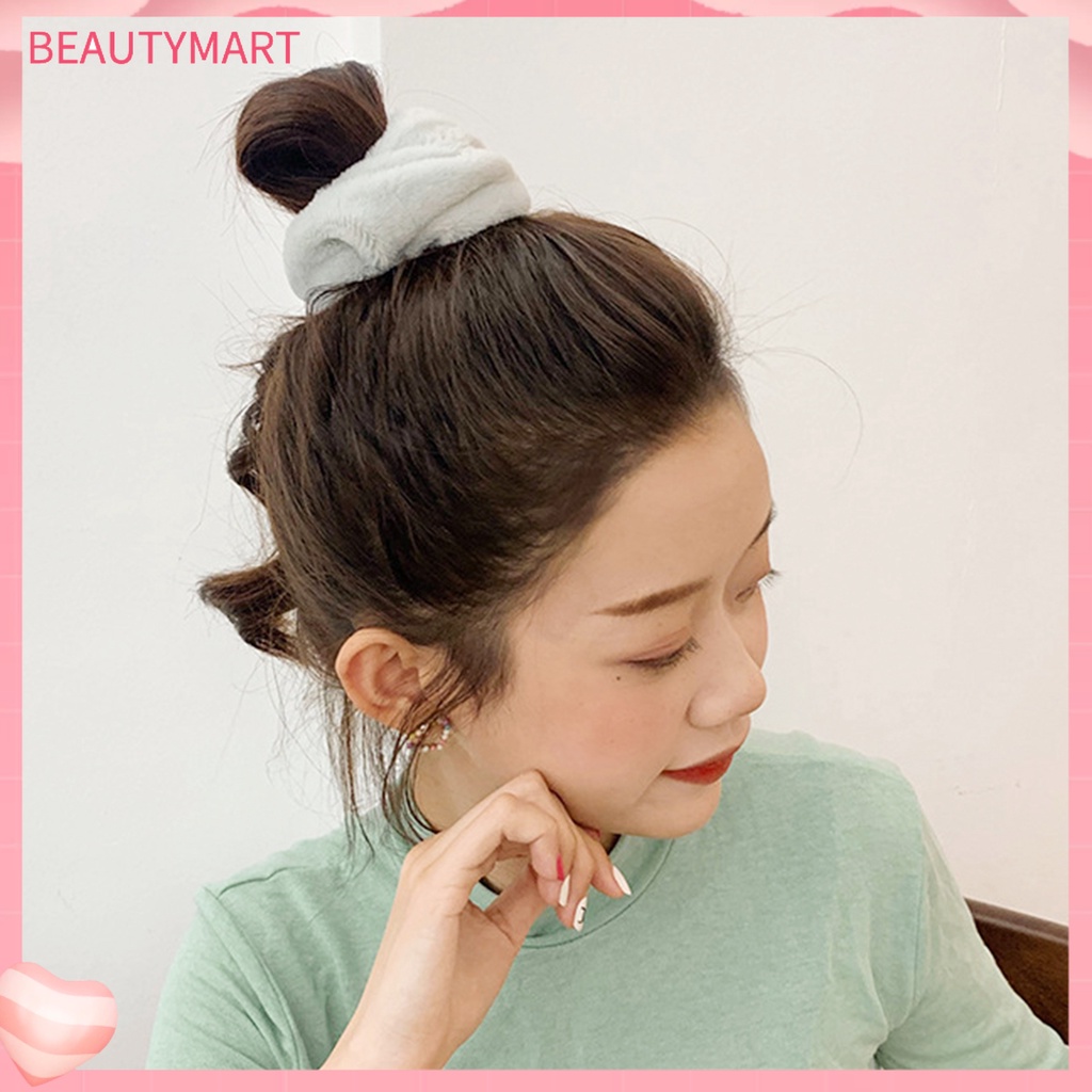 Dây Cột Tóc Màu Trơn Phủ Lông Mềm Mại Giữ Ấm Mùa Đông Cho Nữ