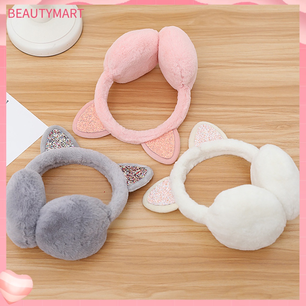 Chụp Tai Giữ Ấm Mùa Đông Hình Tai Mèo Đính Kim Tuyến Lấp Lánh