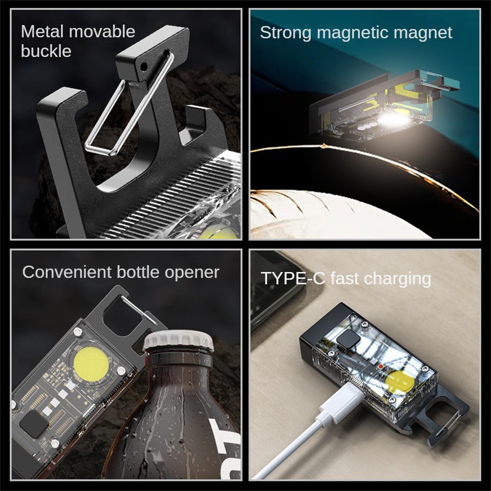 Đèn móc khóa di động đèn pin cắm trại ngoài trời đèn pin gia đình loại C sạc nhanh [doom】