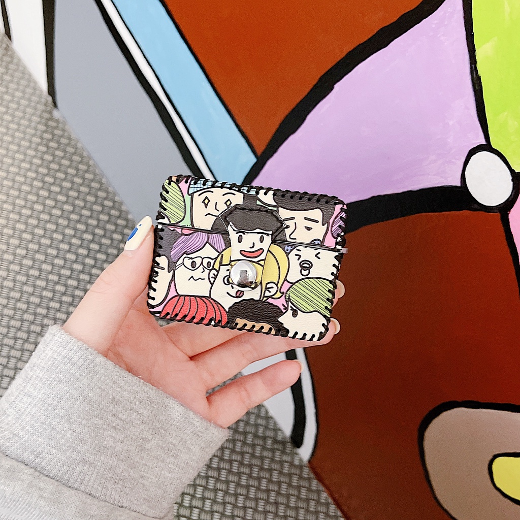 Vỏ Bảo Vệ Hộp Sạc Tai Nghe AirPods 1 2 3 pro2 2022 Bằng Da PU Hình Vuông Họa Tiết Hoạt Hình Sáng Tạo