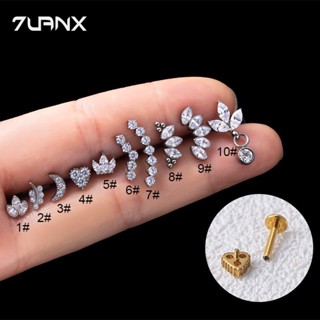 7uanX 1 Khuyên Xỏ Tai Bằng Thép Titan G23 Hình Chiếc Lá Đính Đá Zircon 16Gauge