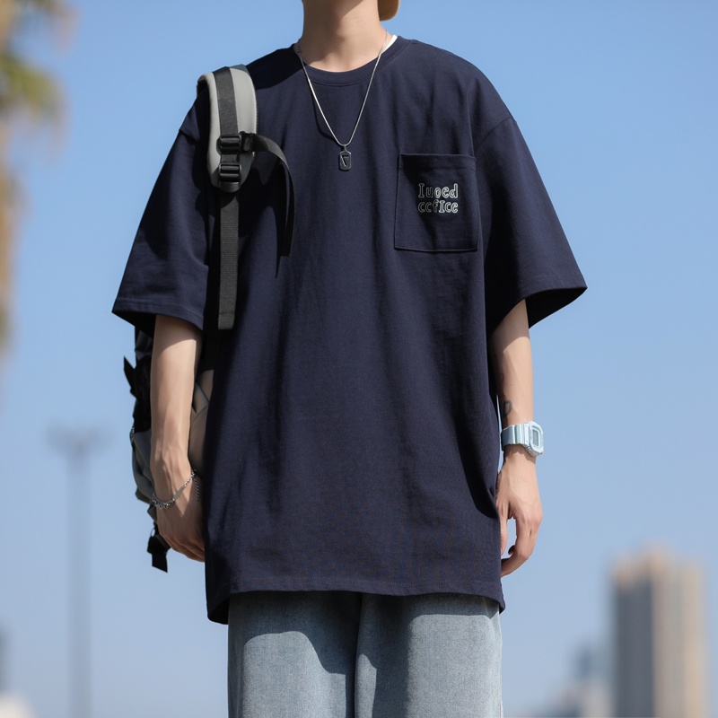Áo Thun Ngắn Tay Dáng Rộng Phối Túi Phong Cách Đường Phố Nhật Bản Thời Trang Mùa Hè Cho Nam