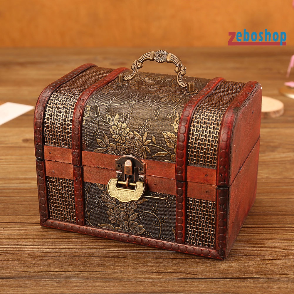 Hộp Đựng Trang Sức In Hoa Nhỏ Xinh Có Khóa Kiểu Retro