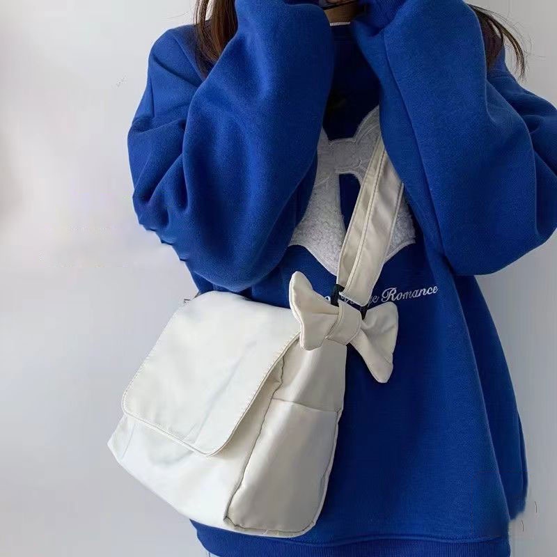 Iq Túi canvas Đeo Chéo Một Bên Vai Màu Trơn Thắt Nơ Phong Cách Hàn Quốc Nhật Bản Đơn Giản Đa Năng Cho Nữ Sinh