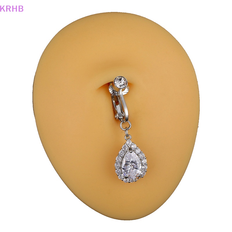 Khuyên Rốn Bằng Đồng Đính Đá Zircon Hình Giọt Nước Không Cần Đục Lỗ Mới