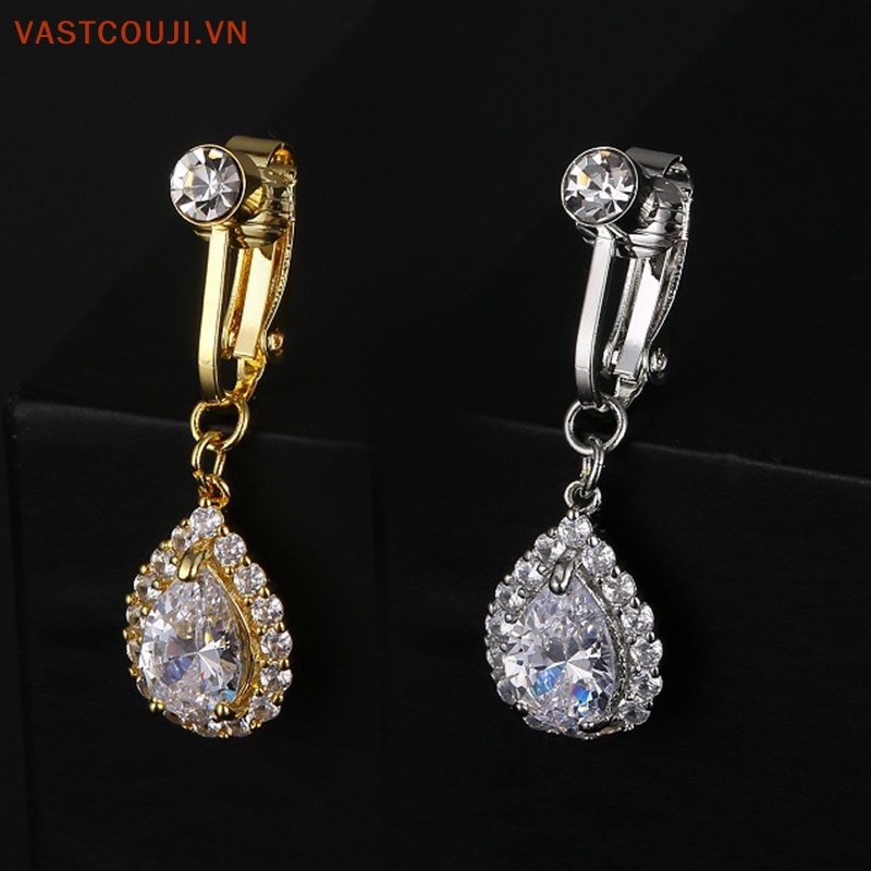 Khuyên Rốn Bằng Đồng Đính Đá Zircon Hình Giọt Nước Không Đục Lỗ