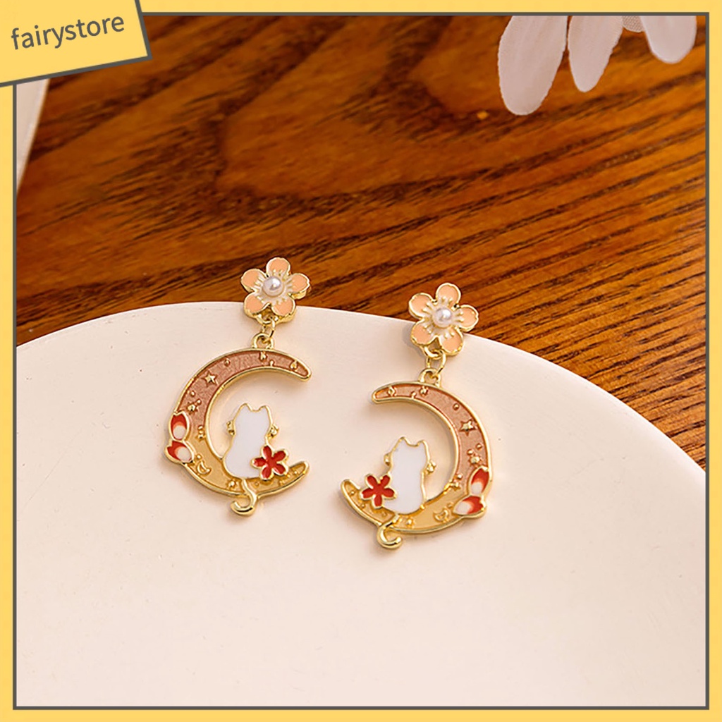 1 Đôi Bông Tai Xỏ Lỗ Mạ Điện Họa Tiết Hoa / Mặt Trăng / Thỏ / Hình Học Đơn Giản Thời Trang Dành Cho Nữ