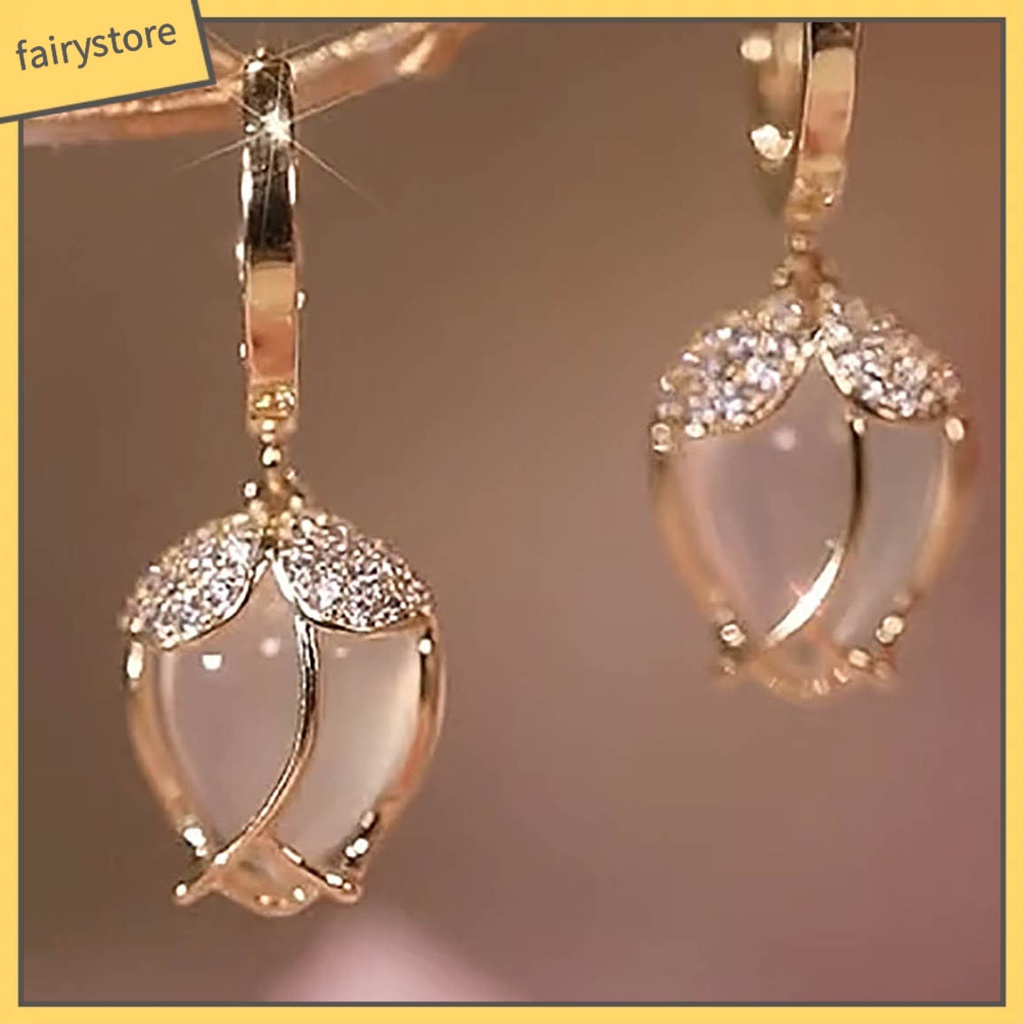 1 Đôi Bông Tai Hình Học Đính Đá Opal Cao Cấp Sang Trọng