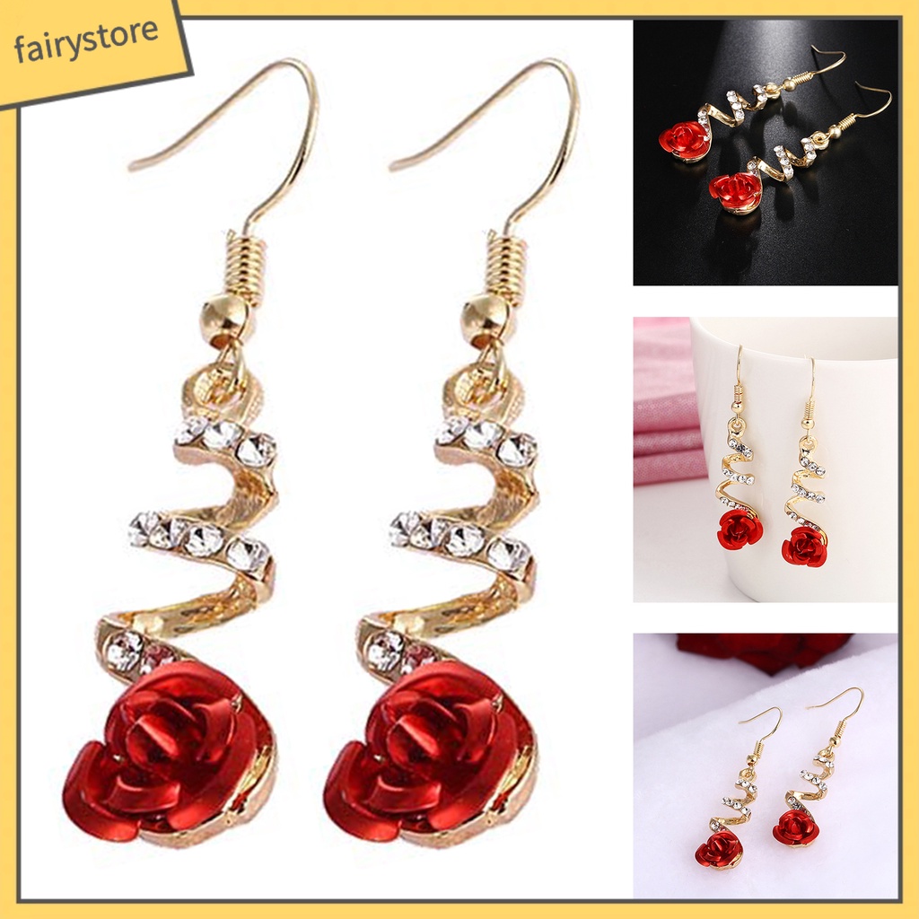 1 Đôi Bông Tai Hình Xoắn Ốc Đính Đá Đỏ Thời Trang Dành Cho Nữ