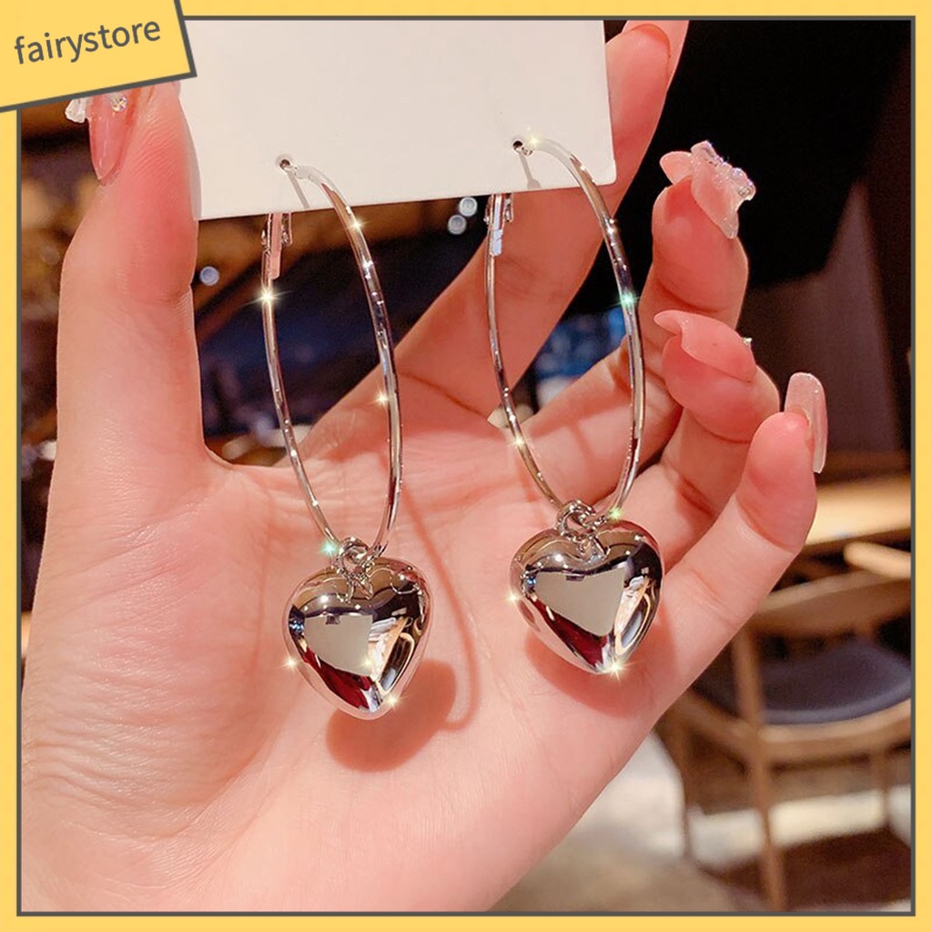 1 Đôi Bông Tai Hình Tròn / Trái Tim Cỡ Lớn Thời Trang Sang Trọng Cho Nữ