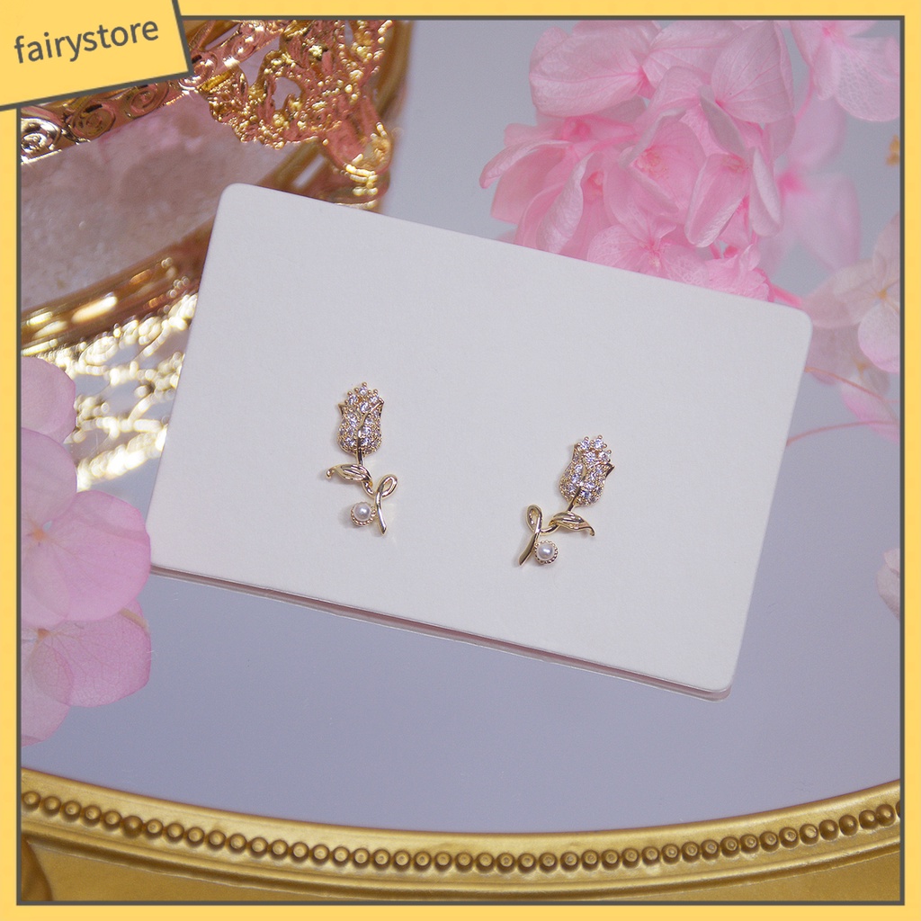 1 Đôi Bông Tai Hình Hoa Đính Ngọc Trai Nhân Tạo Thời Trang Phong Cách Hàn Quốc