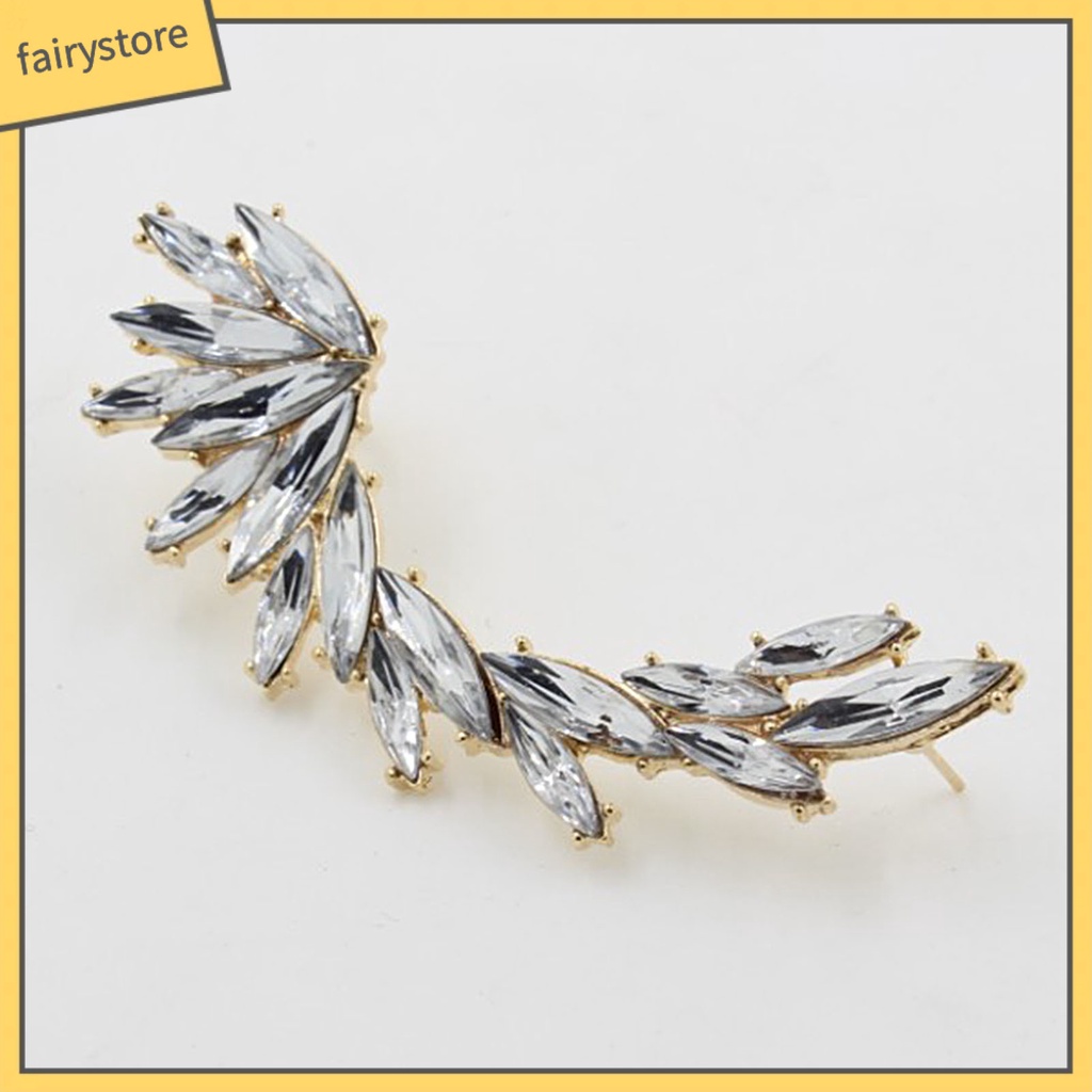1 Bông Tai Kẹp Hình Chiếc Lá Đính Đá Lấp Lánh Phong Cách Boho