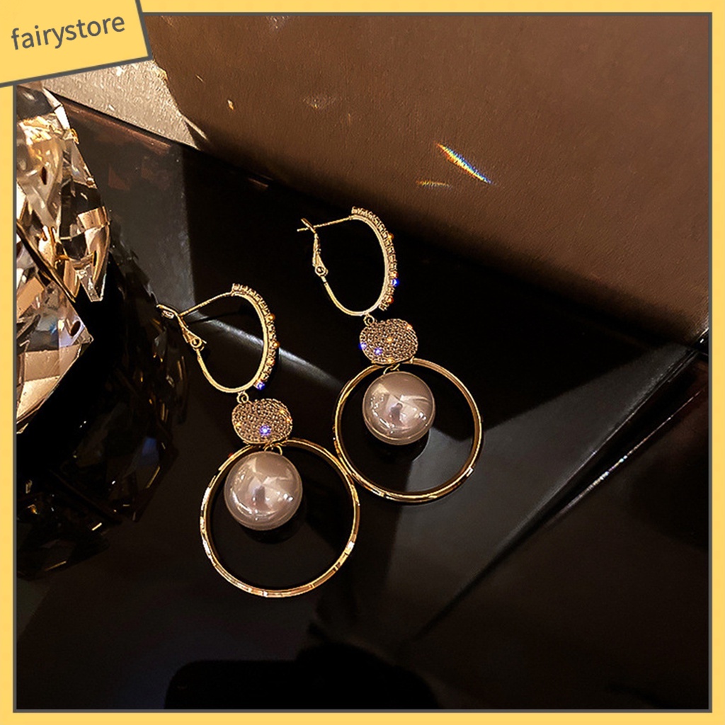 1 Đôi Bông Tai Tròn Đính Ngọc Trai Giả Phong Cách Hàn Quốc