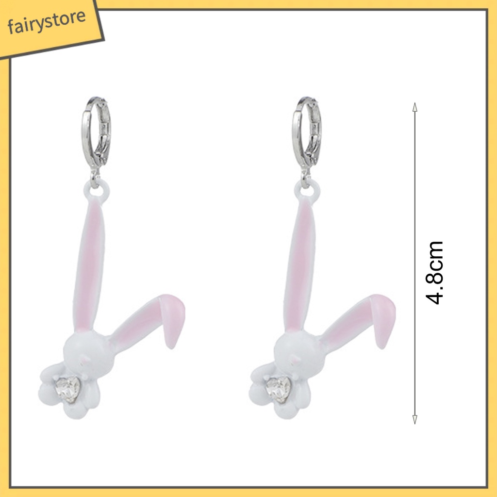 1 Đôi Bông Tai Hình Thỏ Hoạt Hình Đính Đá Phong Cách Hàn Quốc