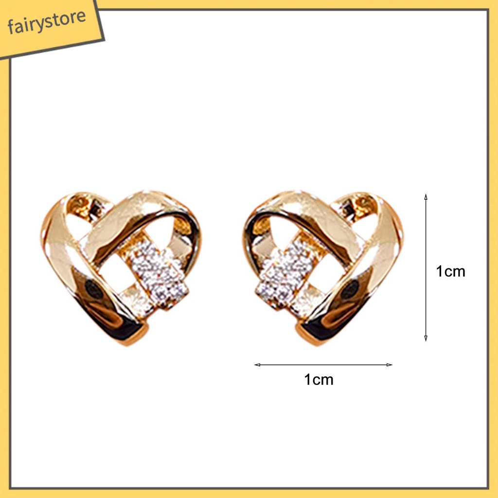 1 Đôi Bông Tai Hình Trái Tim Đan Chéo Đính Đá Lấp Lánh Dành Cho Nữ