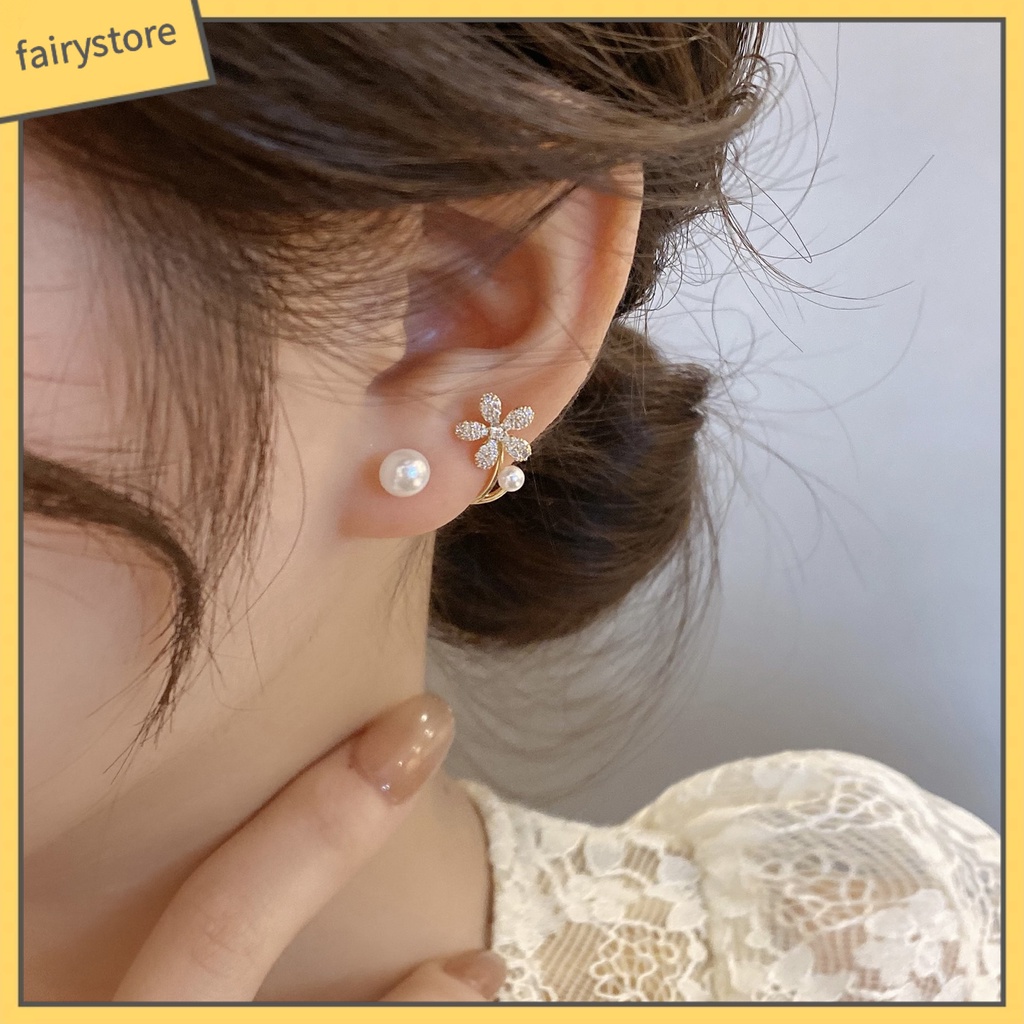 1 Đôi Bông Tai Hình Hoa Đính Ngọc Trai Nhân Tạo Thời Trang