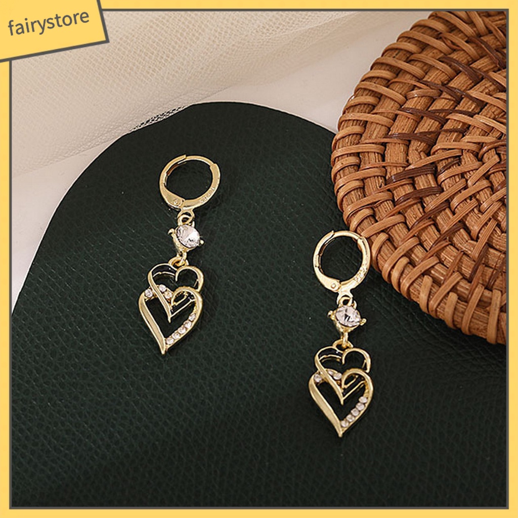 1 Đôi Bông Tai Hình Trái Tim Đính Đá Lấp Lánh Phong Cách Vintage Dành Cho Nữ