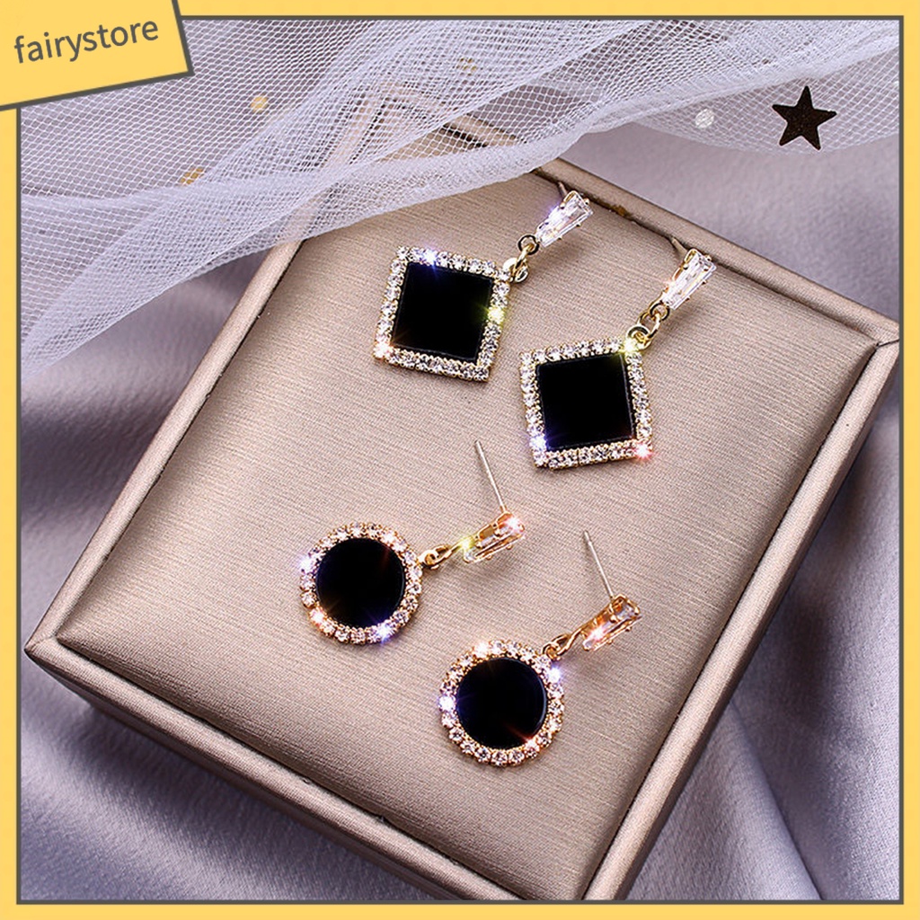 [FRO] 1 Đôi Bông Tai Xỏ Lỗ Tròn Mạ Bạc Đính Đá Sáng Lấp Lánh Trang Trí Mắt Bắt Mắt