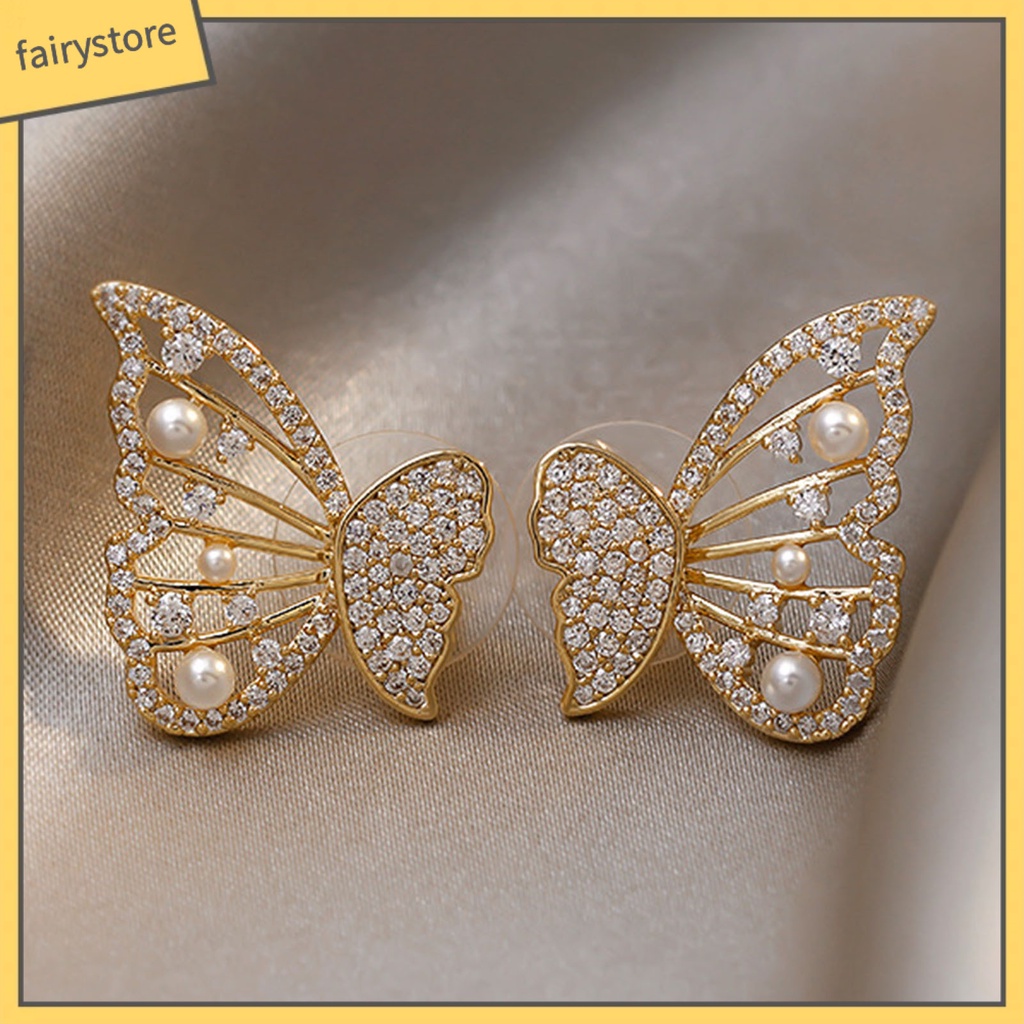 1 Đôi Bông Tai Hình Bươm Bướm Đính Đá Thời Trang Dành Cho Nữ