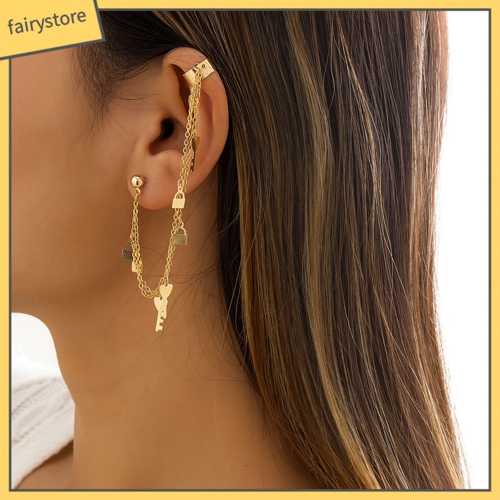 1 Khuyên Kẹp Vành Tai Hình Trăng Sao Phối Tua Rua Phong Cách Vintage Thanh Lịch Cho Đám Cưới