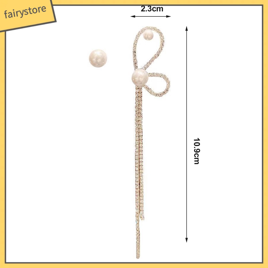 1 Đôi Bông Tai Tua Rua Dài Đính Đá &amp; Ngọc Trai Giả