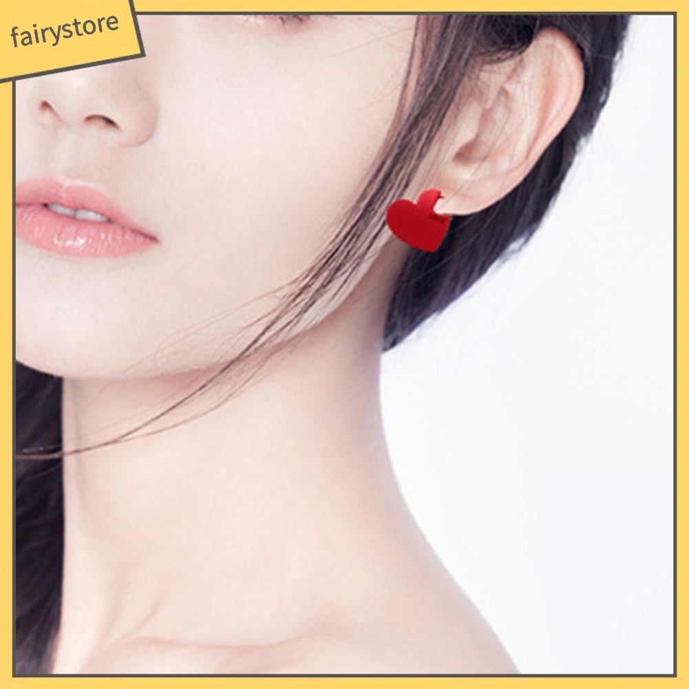 1 / 2 Đôi Bông Tai Hình Trái Tim Thời Trang Cho Nữ