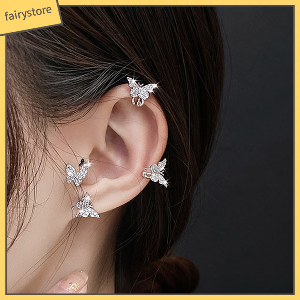 1 Đôi Khuyên Kẹp Vành Tai Hình Bướm Đính Đá Không Phai Màu