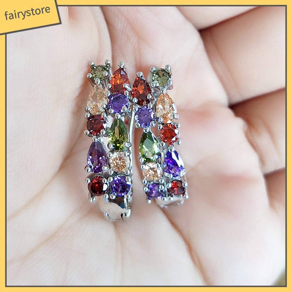 [FRO] Bông Tai Đính Đá Zircon Ngọc Trai Giả Nhiều Màu Sang Trọng Dành Cho Nữ