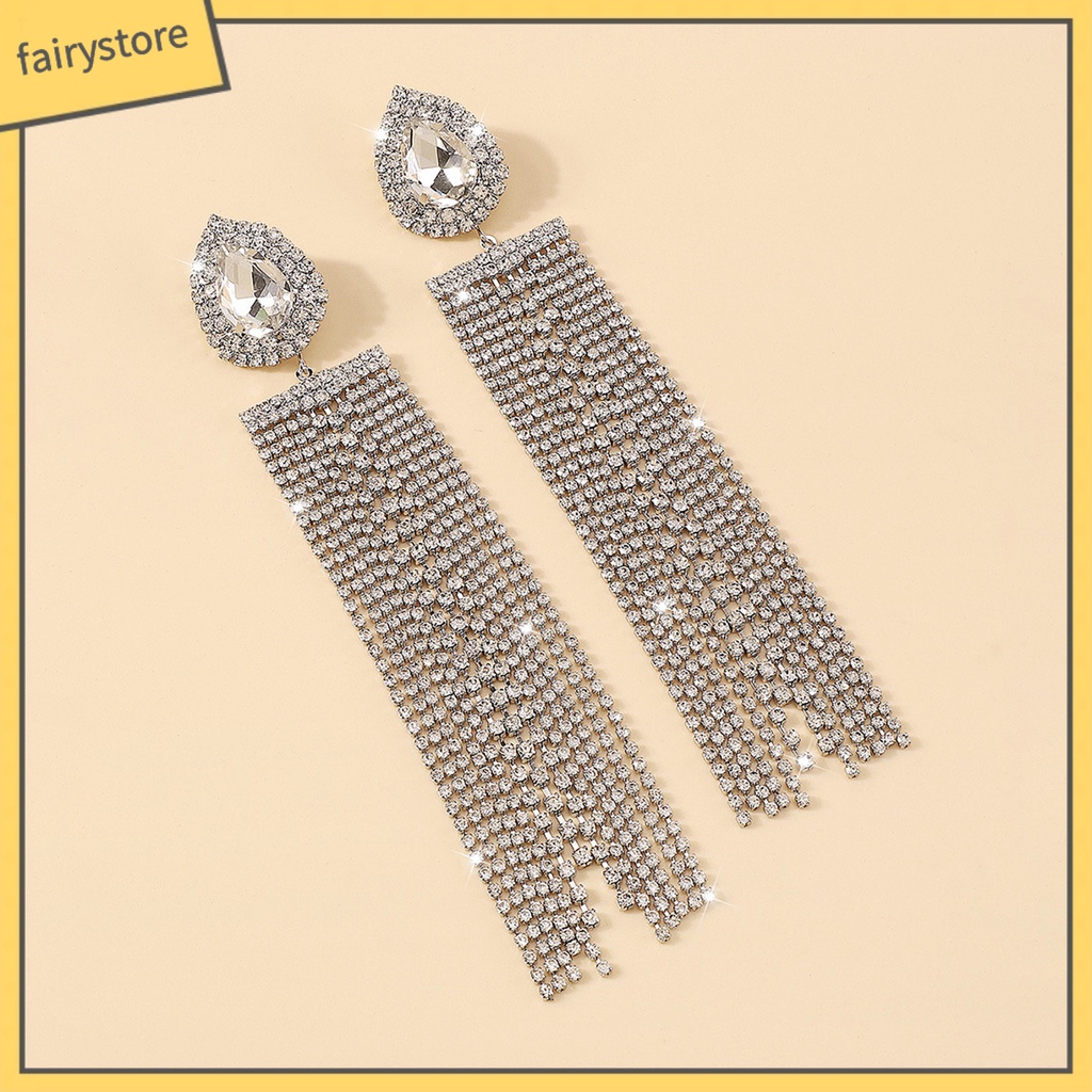 1 Đôi Bông Tai Hình Giọt Nước Dáng Dài Đính Pha Lê Giả Thời Trang