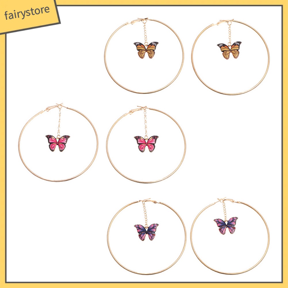 Khuyên Tai Dạng Vòng Lủng Lẳng Mặt Bướm Dây Xích Lớn Thanh Lịch Cho Nữ