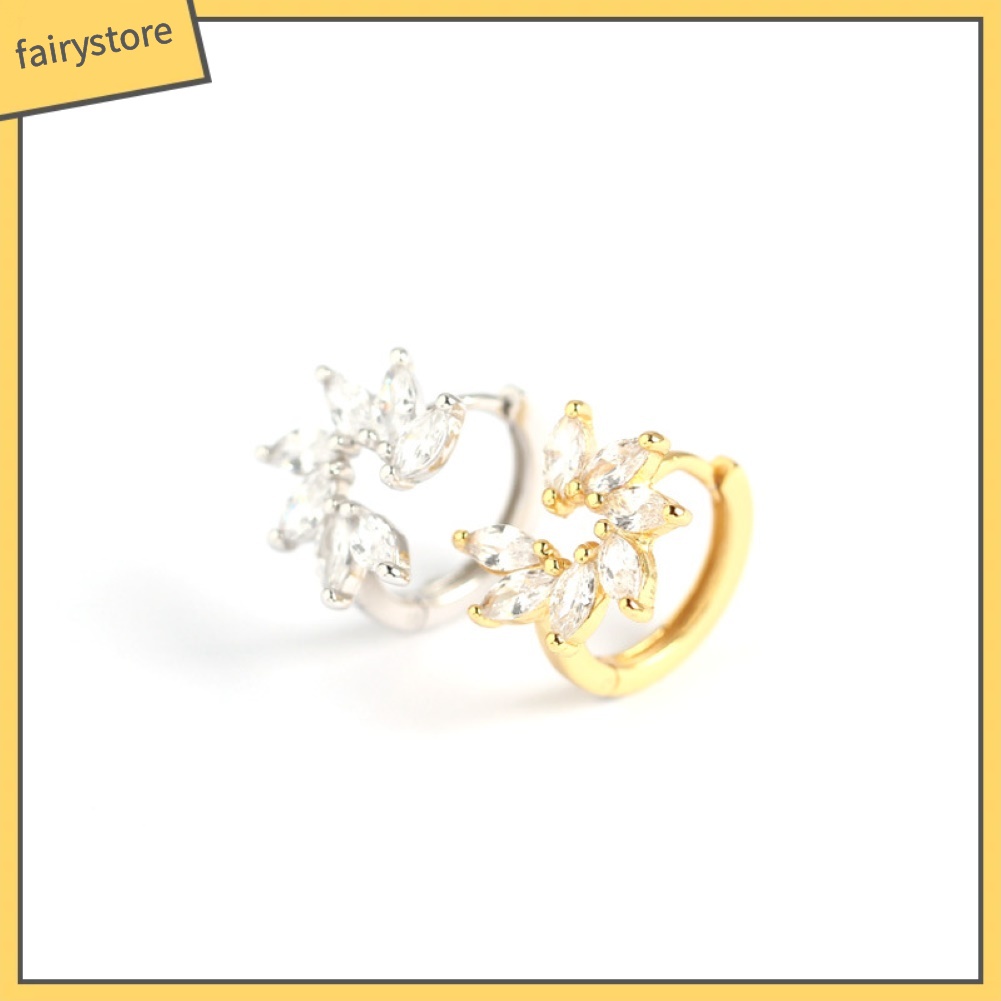 Đôi Bông Tai Khoen Tròn Phối Hoa Đính Đá Thời Trang Cho Nữ