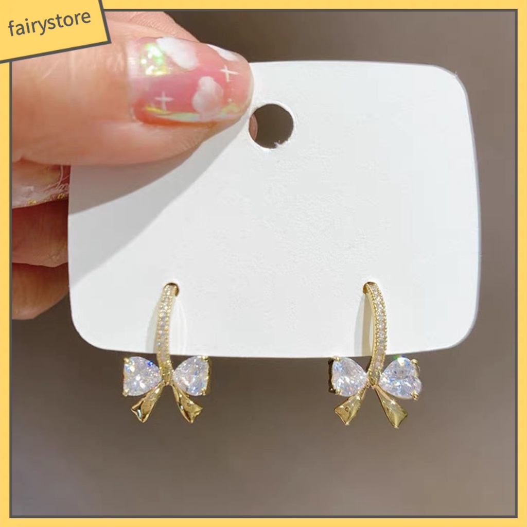 1 Đôi Bông Tai Hình Nơ Đính Đá Zircon Phong Cách Hàn Quốc Dành Cho Nữ