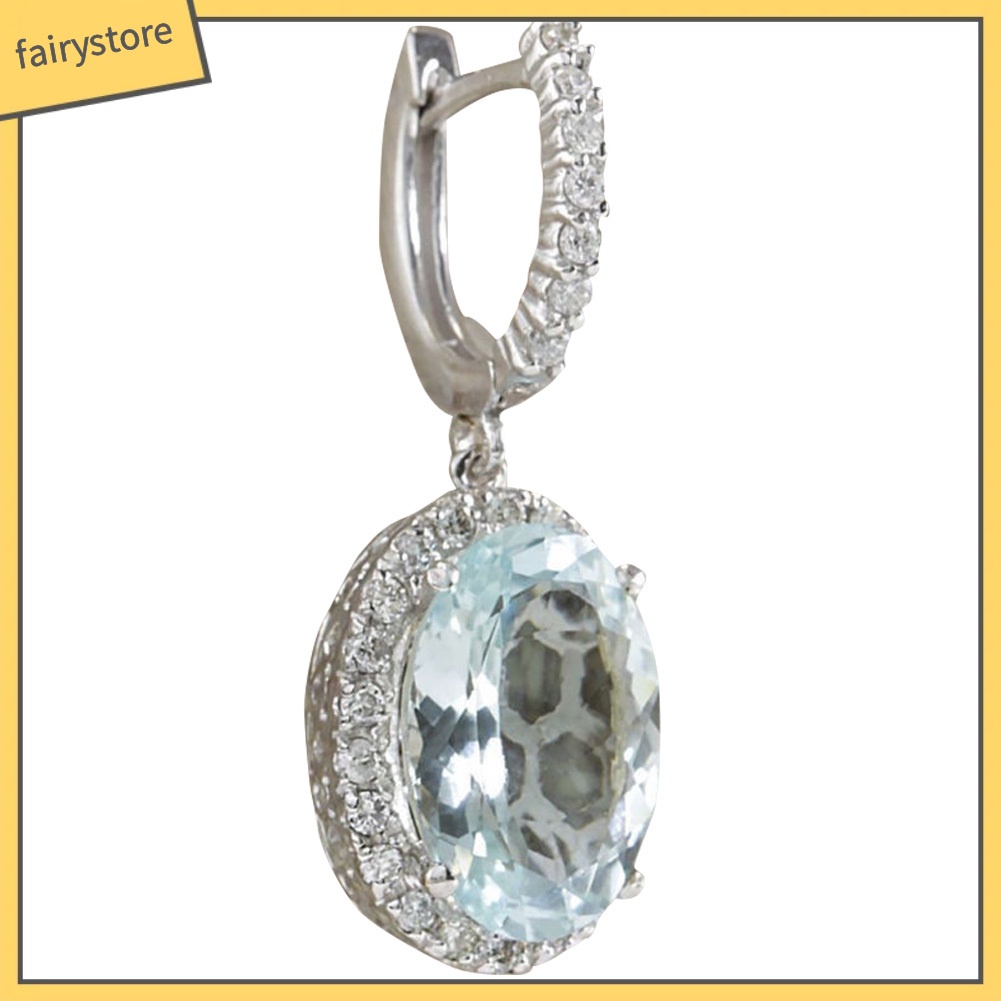 Bông Tai Dáng Dài Hình Oval Đính Đá Aquamarine Nhân Tạo Thời Trang Cho Nữ