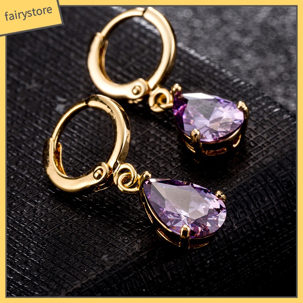 Bông Tai Dáng Dài Hình Giọt Nước Đính Đá Zircon Thời Trang Cho Nữ