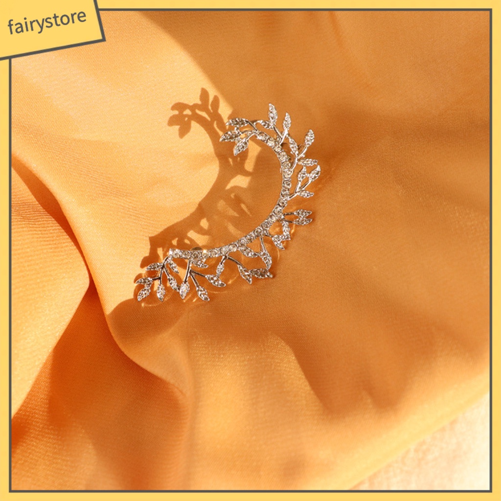 1 Bông Tai Kẹp Hình Chiếc Lá Đính Đá Lấp Lánh Dùng Làm Quà Sinh Nhật